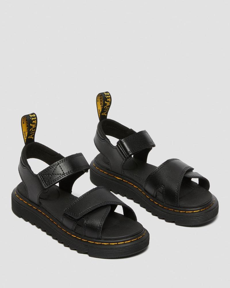 Kids' Dr Martens Junior Vossie Leather Sandals Black | AU 724JPQ